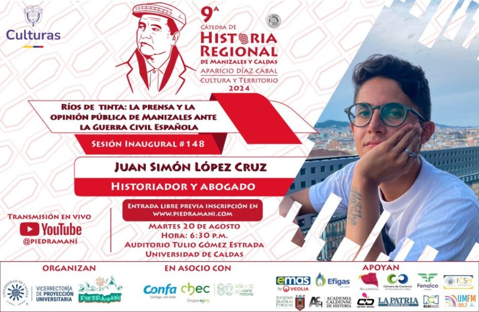 A partir de las 6:30 p.m. en el auditorio Tulio Gómez Estrada de la Universidad de Caldas. A partir de las 6:30 p.m. en el auditorio Tulio Gómez Estrada de la Universidad de Caldas.
