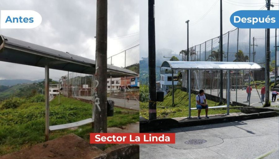 El paradero de La Linda estaba sostenido por un poste. El paradero de La Linda estaba sostenido por un poste.