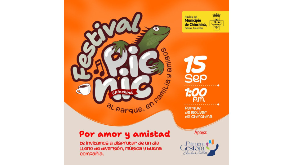La Alcaldía de Chinchiná prepara para este domingo de Amor y Amistad la celebración de un Festival Picnic al aire libre. Los asistentes compartirán un refrigerio. Es gratis. La Alcaldía de Chinchiná prepara para este domingo de Amor y Amistad la celebración de un Festival Picnic al aire libre. Los asistentes compartirán un refrigerio. Es gratis.