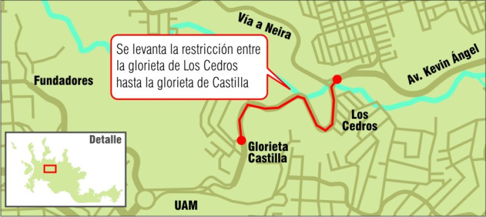 La distancia entre la glorieta del barrio Castilla y Los Cedros bordea los 700 metros pico y placa Manizales