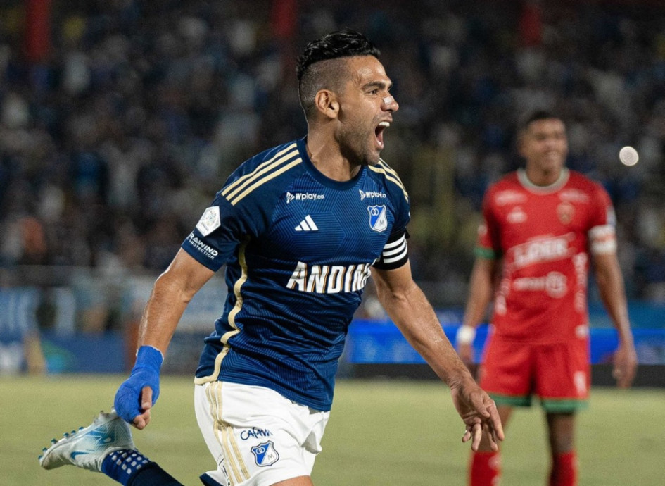 Radamel Falcao García celebra su primer gol con Millonarios. Radamel Falcao García celebra su primer gol con Millonarios.