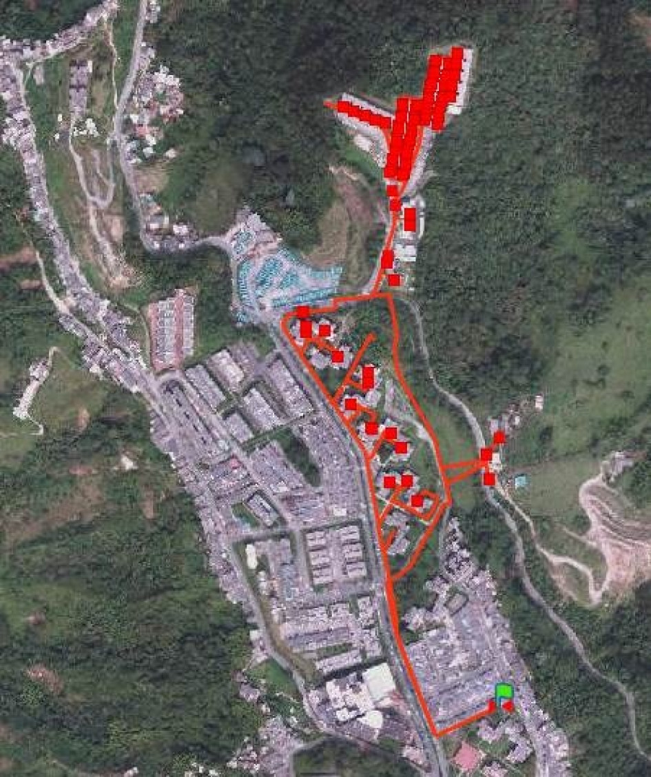 En rojo, el sector afectado por la suspensión del servicio de agua en Villa Pilar. En rojo, el sector afectado por la suspensión del servicio de agua en Villa Pilar.