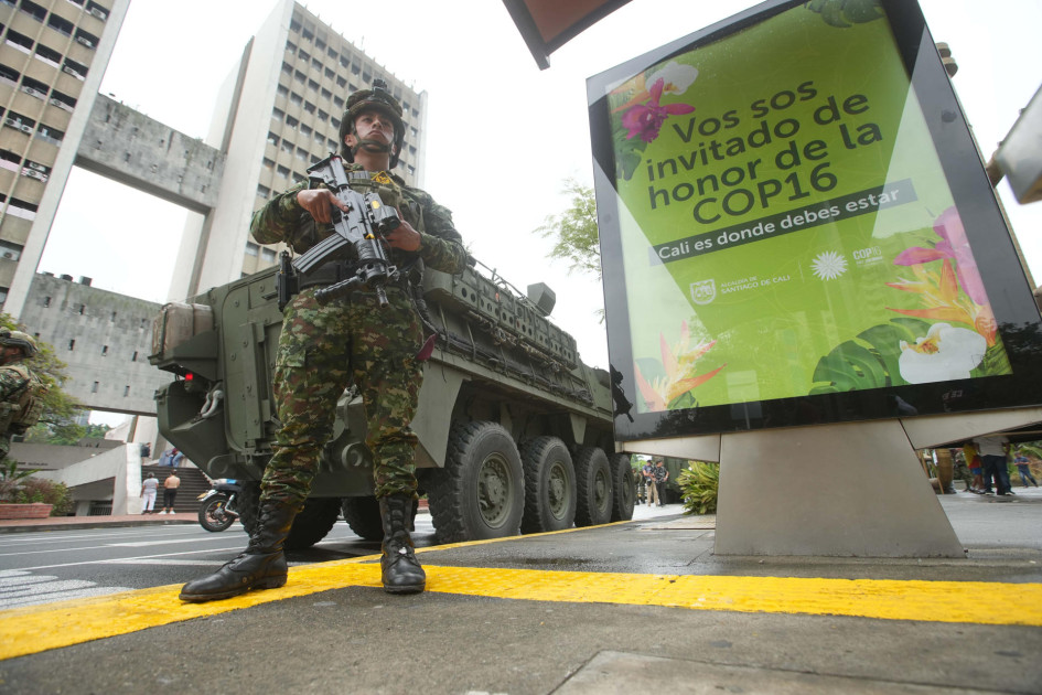 El Ejército custodia a Cali, ciudad donde se desarrollará la COP16 de Biodiversidad. El Ejército custodia a Cali, ciudad donde se desarrollará la COP16 de Biodiversidad.
