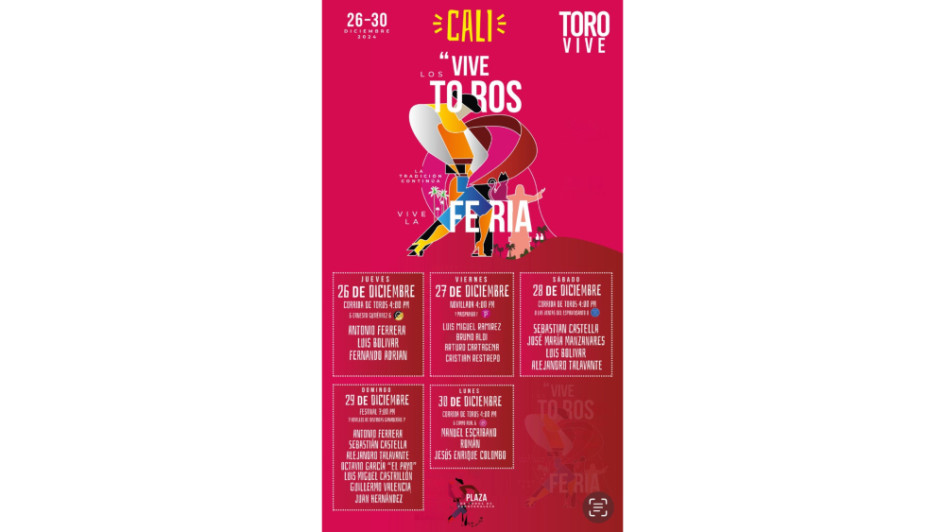 Del 26 al 30 de diciembre será la Temporada Taurina de Cali. Del 26 al 30 de diciembre será la Temporada Taurina de Cali.