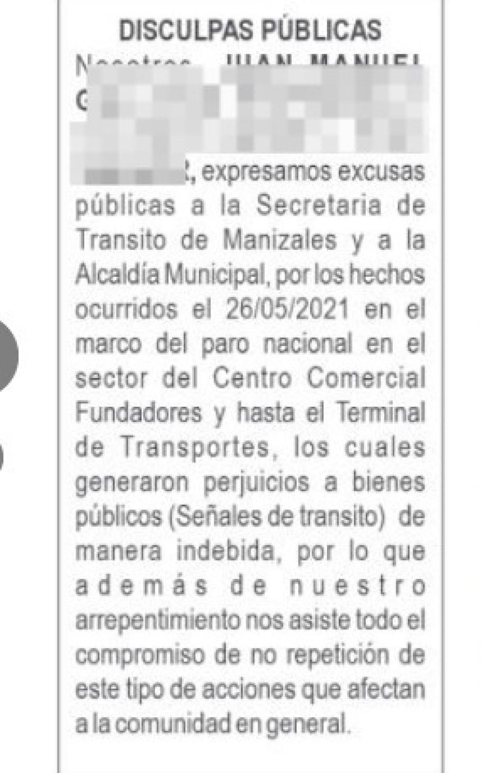 Las disculpas de los dos señalados. Las disculpas de los dos señalados.