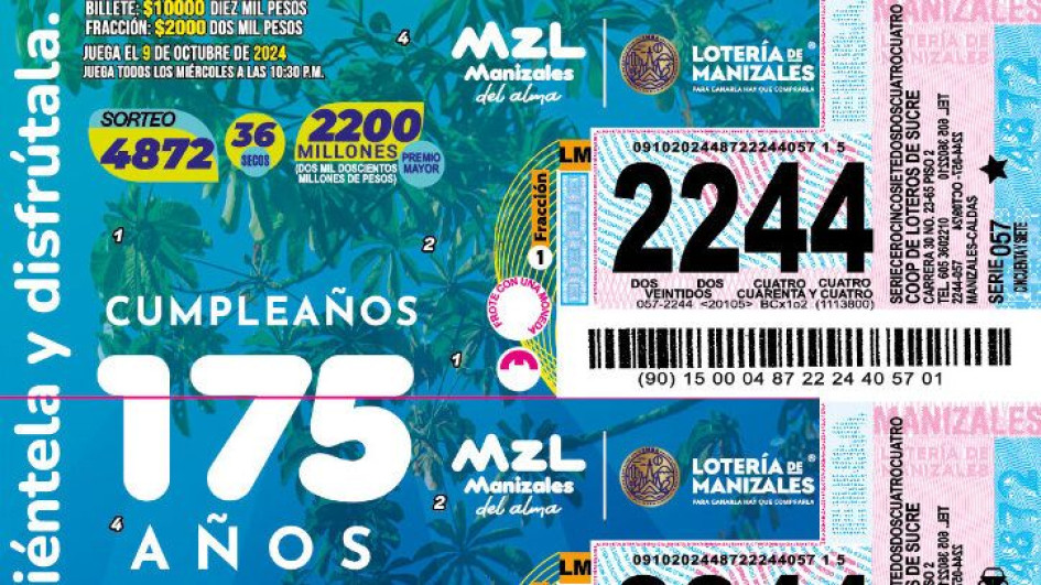 Así se ve el billete de la Lotería de Manizales en homenaje a los 175 años de la ciudad. Así se ve el billete de la Lotería de Manizales en homenaje a los 175 años de la ciudad.