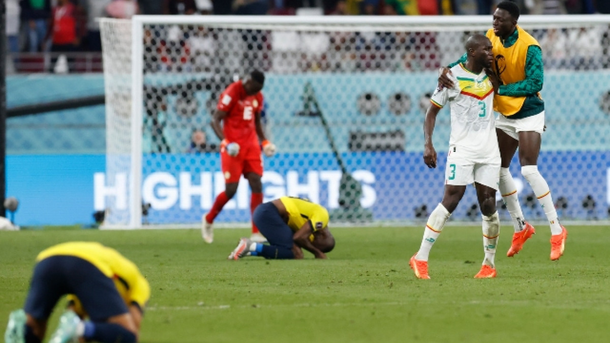 La tristeza de los jugadores ecuatorianos luego de quedar eliminados de la cita mundialista, contrastada por la celebración de los senegaleses al lograr la clasificación.